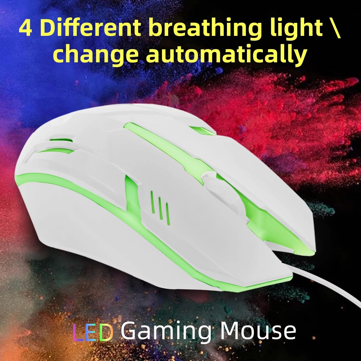 Gaming Keyboard and Mouse, Rainbow Backlit USB Wired Computer Mouse and Keyboard Combo, for Game, Office, White