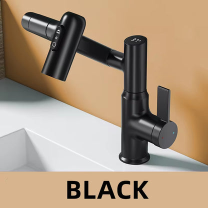 Digital Display LED Bathroom Faucet with 360-Degree Rotation and Multi-Function Spray for Hot and Cold Water Mixing