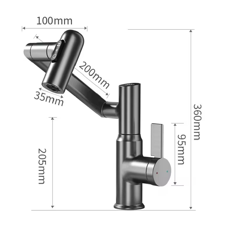 Digital Display LED Bathroom Faucet with 360-Degree Rotation and Multi-Function Spray for Hot and Cold Water Mixing